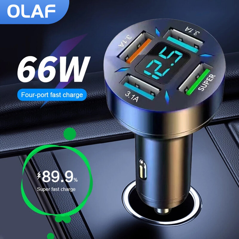Olaf 4 Poorten 66W Usb Auto Lader Snel Opladen Qucik Lading 3.0 QC3.0 Pd 20W Type C Auto usb Charger Voor Iphone Xiaomi Samsung