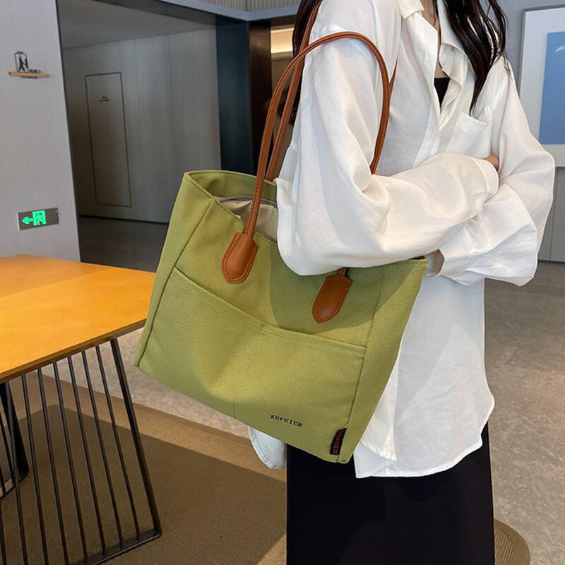 Versatile borsa di tela di grande capacità borsa a mano Tote Bag Fashion Shoulder Versatile Tote Bag borsa a tracolla tinta unita borse universitarie