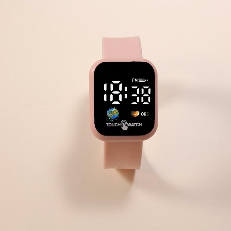 Font Screen Display Watch Earth Design Heart Rate Monitor Sport Watch Big Number Square Dial Touch Screen Led for Students