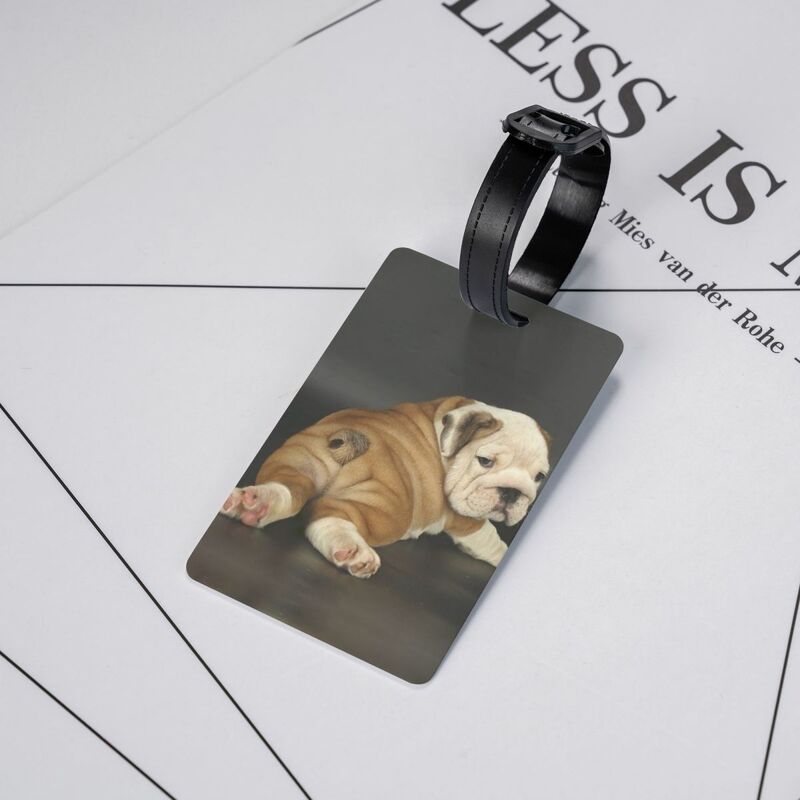 Cute English Bulldog Luggage Tag for Travel Suitcase British Pet Dog Lover Privacy Cover ID Label