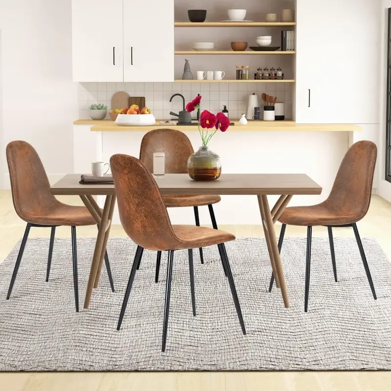 Набор из 4 обеденных стульев, тканевые замшевые стулья для обеденной комнаты, кухонные стулья с металлическими ножками для гостиной