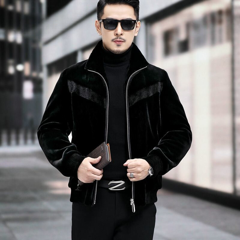 2023 jesienno-zimowa męska moda prawdziwe futro z norek płaszcze męskie męskie kurtki z kołnierzykiem z prawdziwym futrem ciepła odzież wierzchnia I552