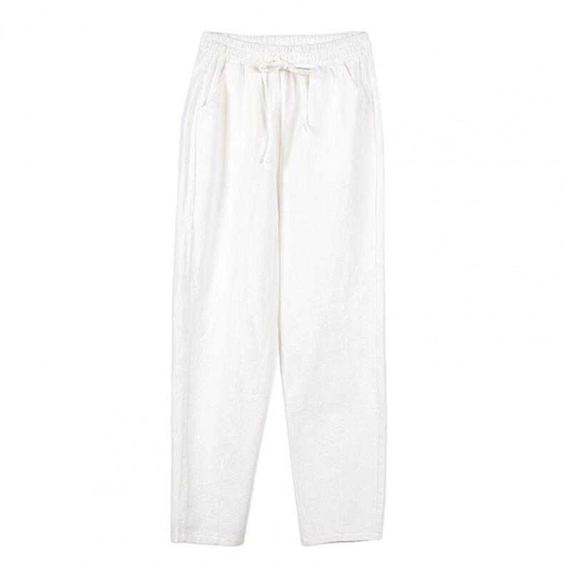 Pantalones bombachos de Color liso para mujer, pantalón informal con bolsillos de cintura elástica, cordón de tiro medio, ropa de calle