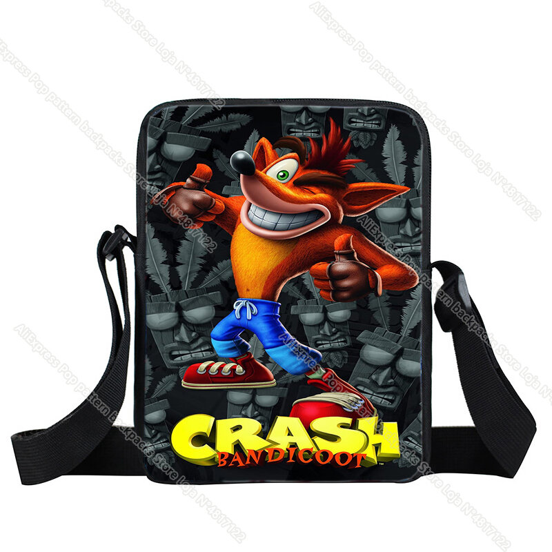 Studente Crash Bandicoot On the Run borsa a tracolla Unisex borsa a tracolla ragazzi ragazze bambini Cartoon Anime Messenger Bags adolescenti Satchel