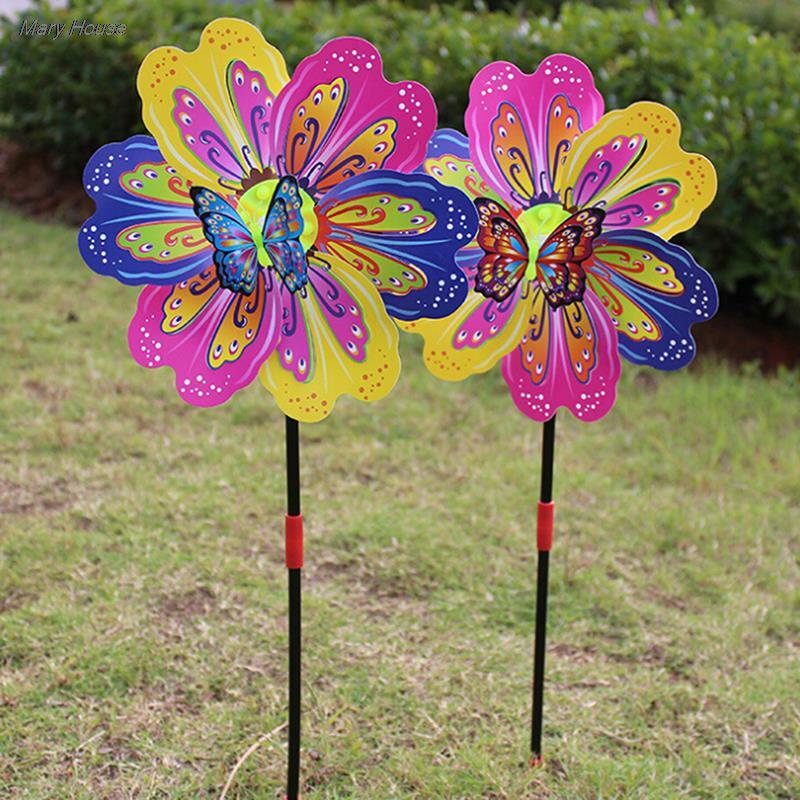 1Pcs 3D Schmetterling Blume Windmühle Multicolor Schmetterling Blume Windmühle Bunte Wind Spinner Garten Hof Dekoration Kinder Spielzeug