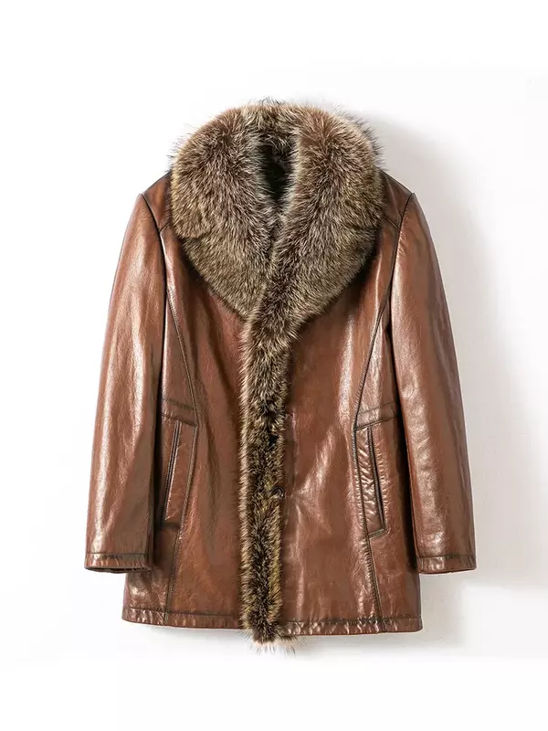 Tcyeek Winter Warm Raccoon Dog Fur Collar Coat Man Natural Mink Fur Liner Jacket Men Clothes Casual Sheepskin Real Leather Coats