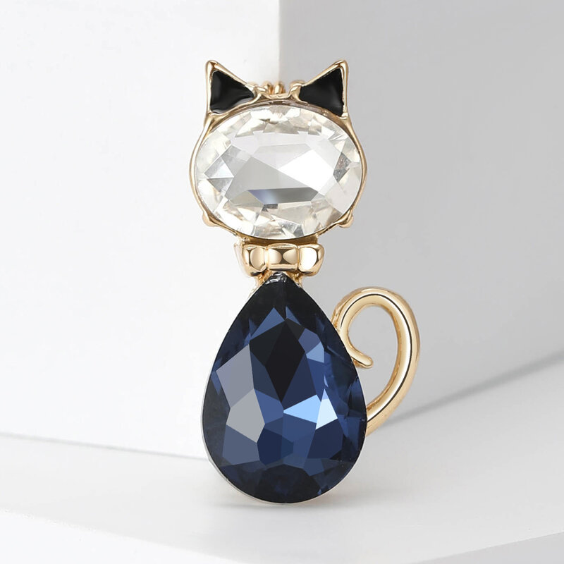 Broches de gato de diamantes de imitación brillantes para mujer, alfileres de animales Unisex, 2 colores disponibles, accesorios de fiesta casuales, regalos