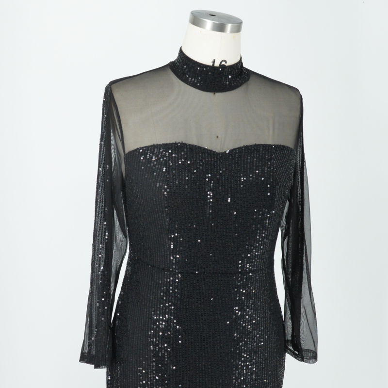 Sukienki imprezowe Plus Size damskie cekinowa koronka łączące czarne eleganckie suknie wieczorowe z długim rękawem duże modne suknia bankietowa damskie
