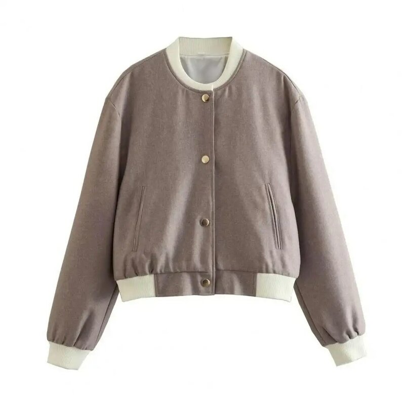 코트 스탠드 칼라 긴팔 포켓, 싱글 브레스트, 두껍고 부드럽고 따뜻한 탄성 커프, 레이디 재킷, 겉옷, 대비 색상