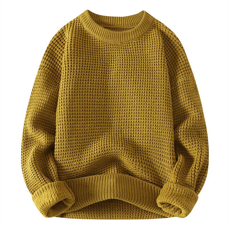 Sweter Musim Dingin Pria Harajuku Rajutan Hip Hop Streetwear Mode Warna Solid Pullover Leher-o Kebesaran Kasual Pasangan Sweater Pria