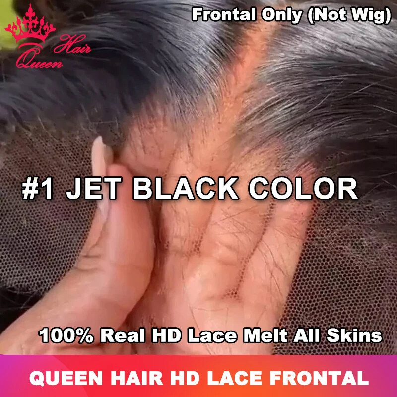 Jet warna hitam murni HD Frontal hanya 13x6 13x4 tak terlihat kulit meleleh penutupan renda rambut manusia mentah gelombang tubuh & rambut Ratu lurus