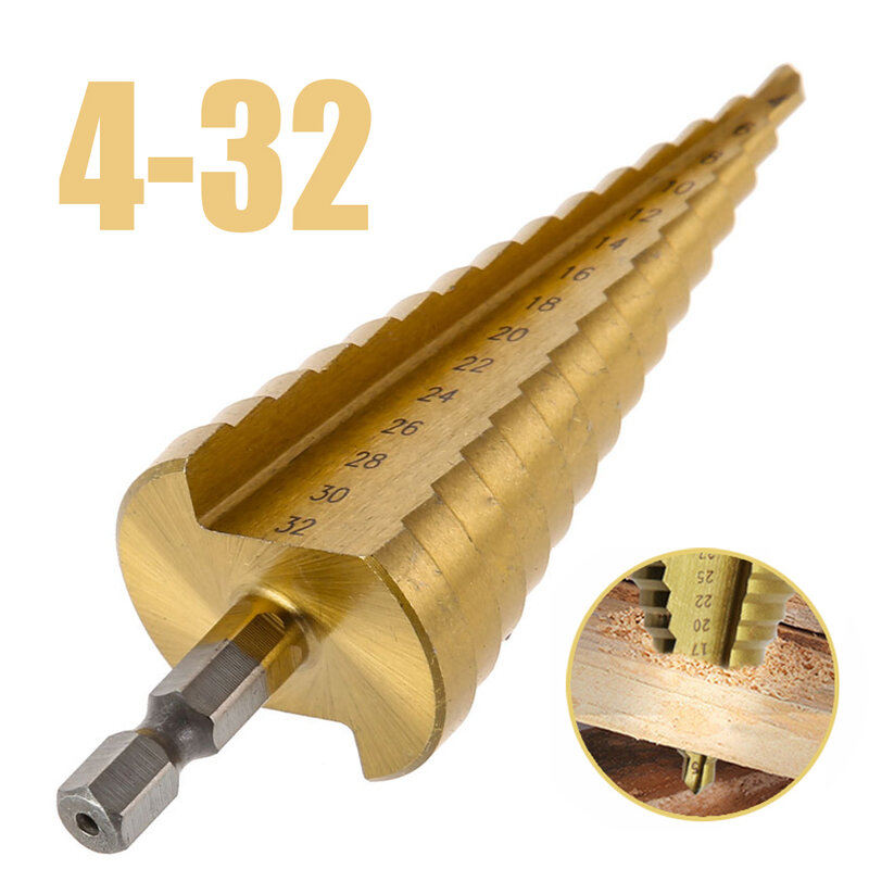 4 -32มม.ไทเทเนียมเคลือบโลหะ Hex Core Drill Bits HSS ความเร็วสูงเหล็กขั้นตอนเจาะกรวยรูตัดไม้ Taper เมตริก