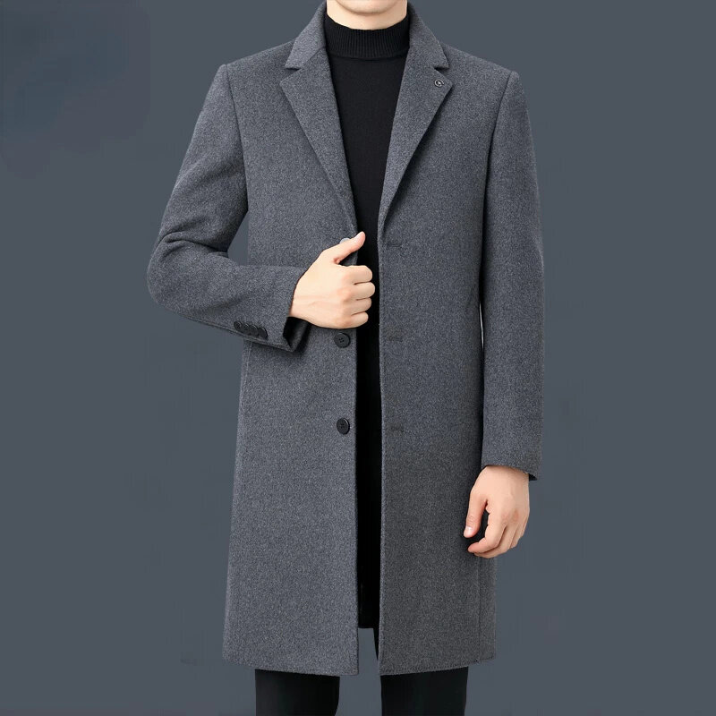 معطف كاشميمي مزدوج الوجهين للرجال ، جاكيتات صوف بطول الركبة ، ملابس صوف ، ملابس خارجية جديدة ، فيسي ، الخريف والشتاء