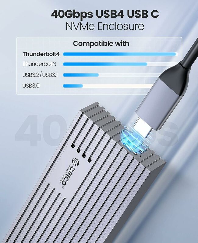 أوريكو-الألومنيوم SSD الضميمة ، حافظة خارجية ، متوافق مع Thunderbolt 3 ، USB4 ، NVMe ، M.2 ، USB 3.2 ، USB 3.1 ، 3.0x4 ، 40Gbps ، 40Gbps