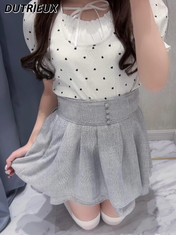 Stile giapponese 2024 New Casual Tee Stitching Strap Bow primavera autunno top da donna semplice dolce carino t-shirt manica corta