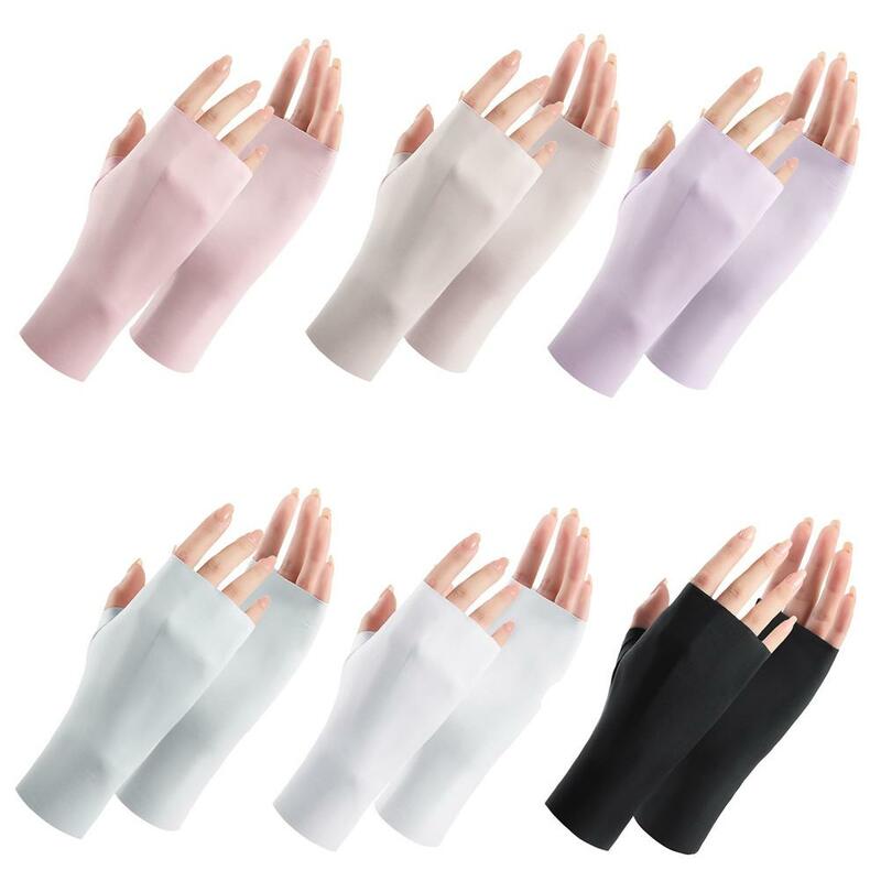 Перчатки женские солнцезащитные, тонкие дышащие митенки из вискозы, без пальцев, с защитой от УФ излучения, летние