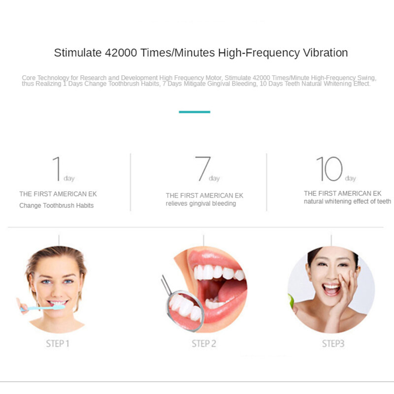 Sonic Electric Toothbrush Ultrasonic Automatic USB Rechargeable IPX7 Waterproof Toothbrush Replaceable Tooth Brush Head J189