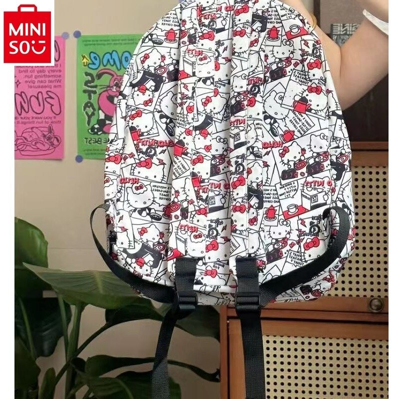 MINISO Disney-mochila de gran capacidad con dibujos animados para estudiantes, mochila versátil de ocio para Campus, HelloKitty