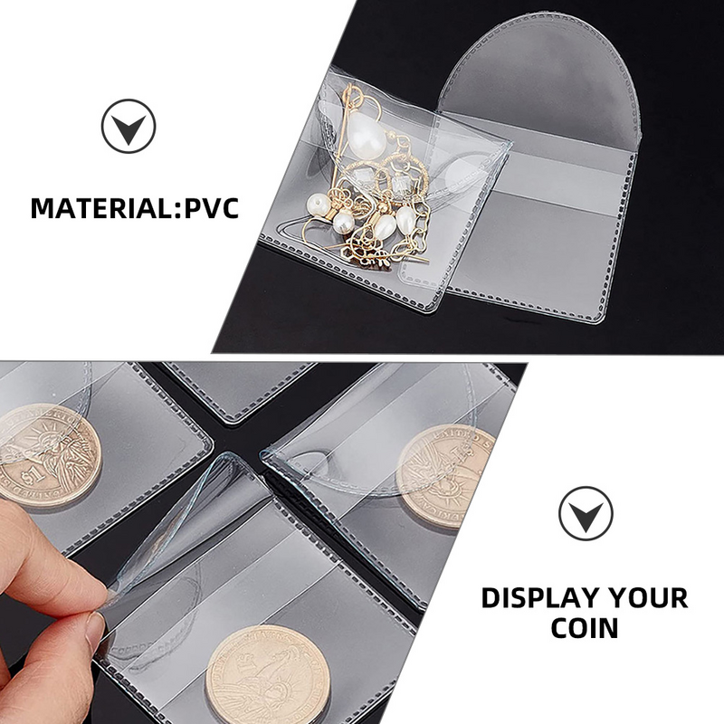 Bolsa de almacenamiento de monedas de 50 piezas, soporte conmemorativo de plástico, sobre de álbum de monedas, bolsas transparentes de Pvc para embalaje de dinero