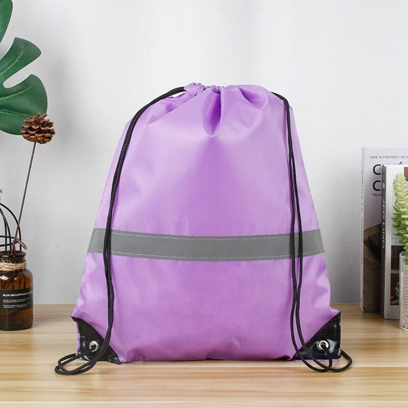Impermeável Cordão Ginásio Mochila, faixa reflexiva, cor sólida, Nylon Sports Shoulder Bag, All-Match, Foldable Fitness Handbag