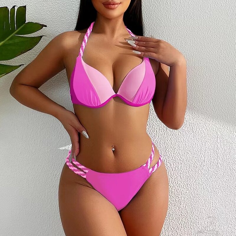 Biquíni tanga rosa para mulheres, maiô push up, roupa de banho feminina, conjunto micro biquínis, moda praia brasileira, roupa de banho, tanga sexy, 2022