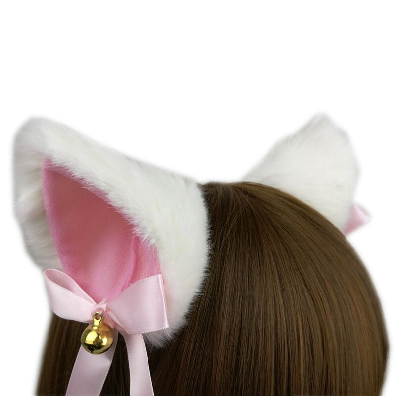Horquillas de pelo con orejas de gato y campana, 2 piezas, pelo largo de zorro, Cosplay, disfraz de Anime, regalos de fiesta de Halloween, accesorios para el cabello