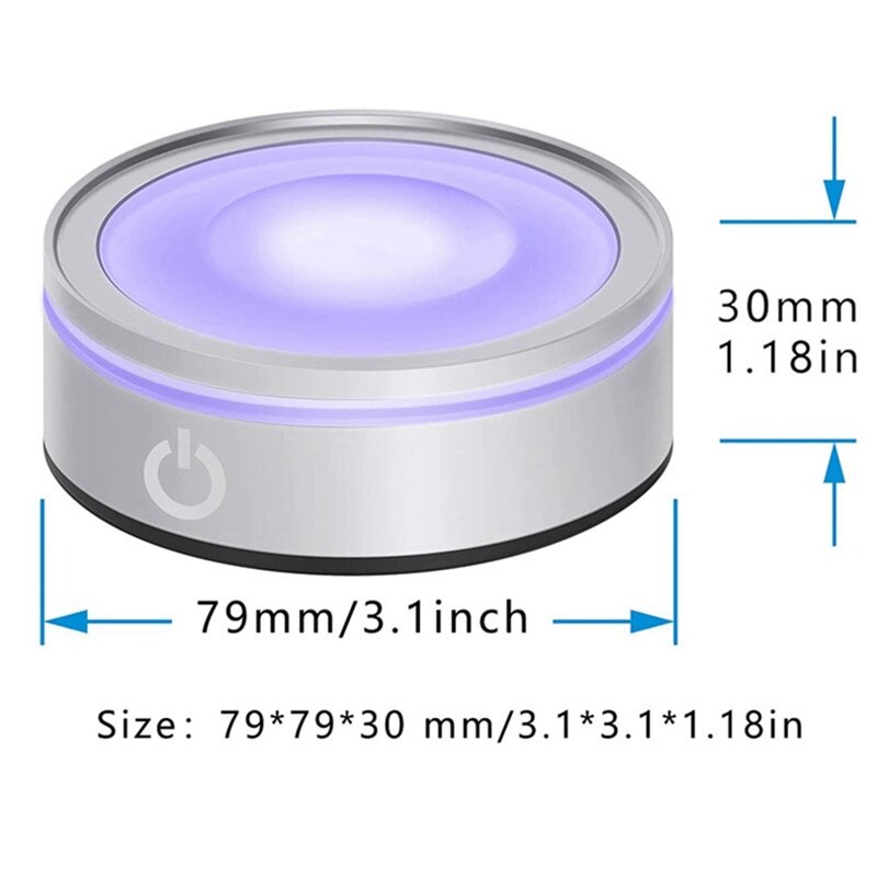 3X LED Light Base With Sensitive Touch Round Colorful Stand Display For 3D Crystal Glass Art Photo Frame Silver Concave