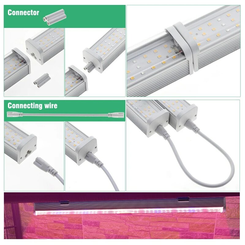 Oświetlenie do uprawy drążek LED pełnozakresowe LED 100V-265V dla roślin 53cm lampa fito z przewodem łączącym 4000K 380-780nm