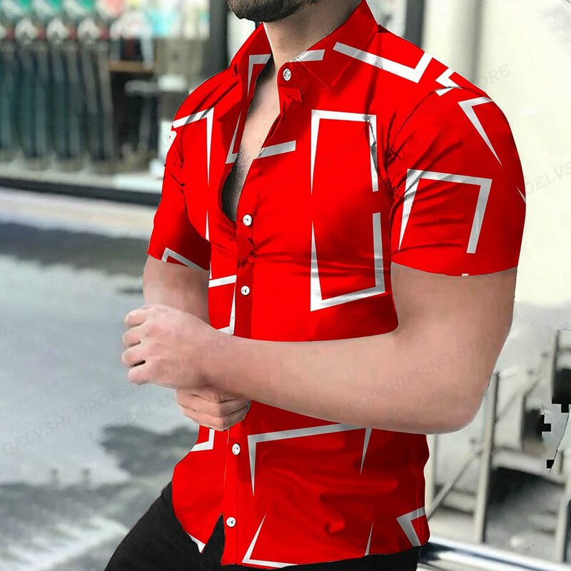 Geometrische 3D-print Strandshirts Korte Mouwen Hawaiiaanse Shirts Heren Blouses Grafisch Shirt Cuba Camisa Herenkleding