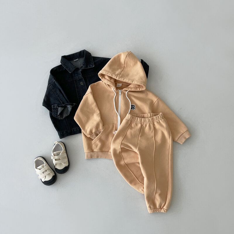 เกาหลี INS เด็ก Jogger ชุดเด็กทารกเสื้อออกกำลังกาย Hoodie + ยืดหยุ่น Sweatpant ชุด Full Zip Hooded เด็ก Tracksuit 1-5Y ใหม่
