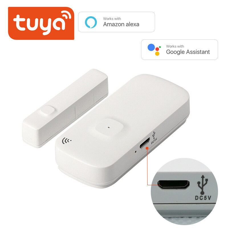 Alarma antirrobo Wifi Tuya, puerta inalámbrica inteligente, puerta magnética para el hogar, carga USB magnética, obtenga estado dinámico