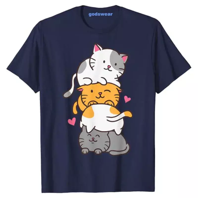 Katze Katzen niedlichen Kitty Haufen Anime Kawaii Neko Geschenk T-Shirt ästhetische Kleidung Cartoon Grafik T-Shirt lässig Top Kawaii Frauen kleidung