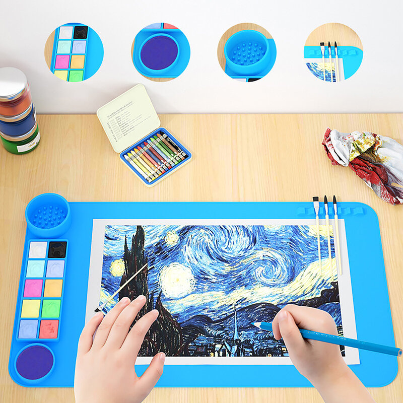 Large Silicone Drawing Board Kids Graffiti Drawing Board Clay Mat with Cups and Pen Holder for Painting Art Clay DIY Creations