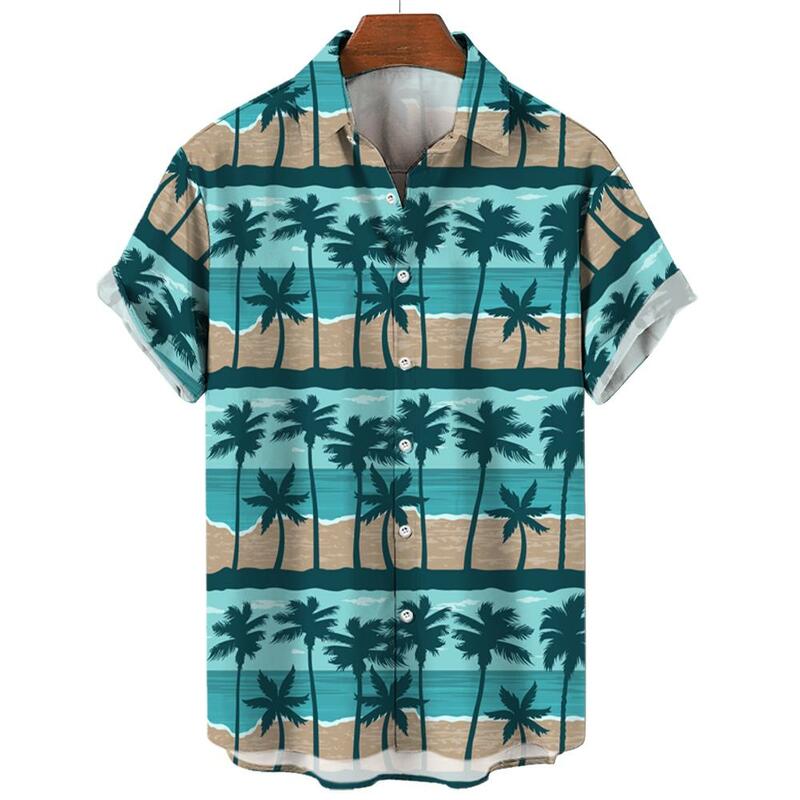 Гавайские рубашки для мужчин, Пляжная рубашка для отпуска с коротким рукавом, рубашка с узором кокосового дерева, повседневные мужские рубашки, мужская одежда Xl