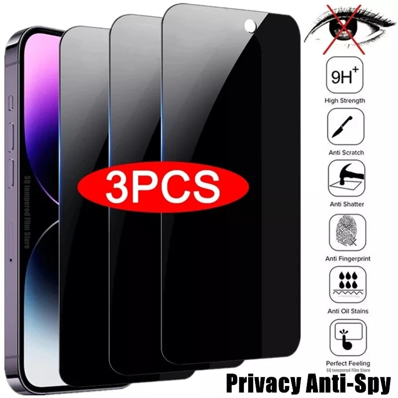 3 Stuks Privacy Screen Protector Voor Iphone 14 Pro Max Anti-Spy Glas Voor Iphone 13 12 11 15 Max Xr 7 8 Plus Se 2022 Gehard Glas