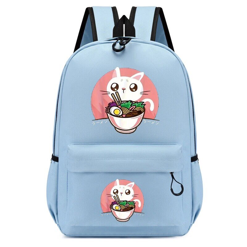 Kinder Bagpack Cartoon Katze essen Ramen Rucksäcke für Teenager niedlichen Kindergarten Schult asche Kinder Buch Tasche Mädchen Anime Tier Tasche