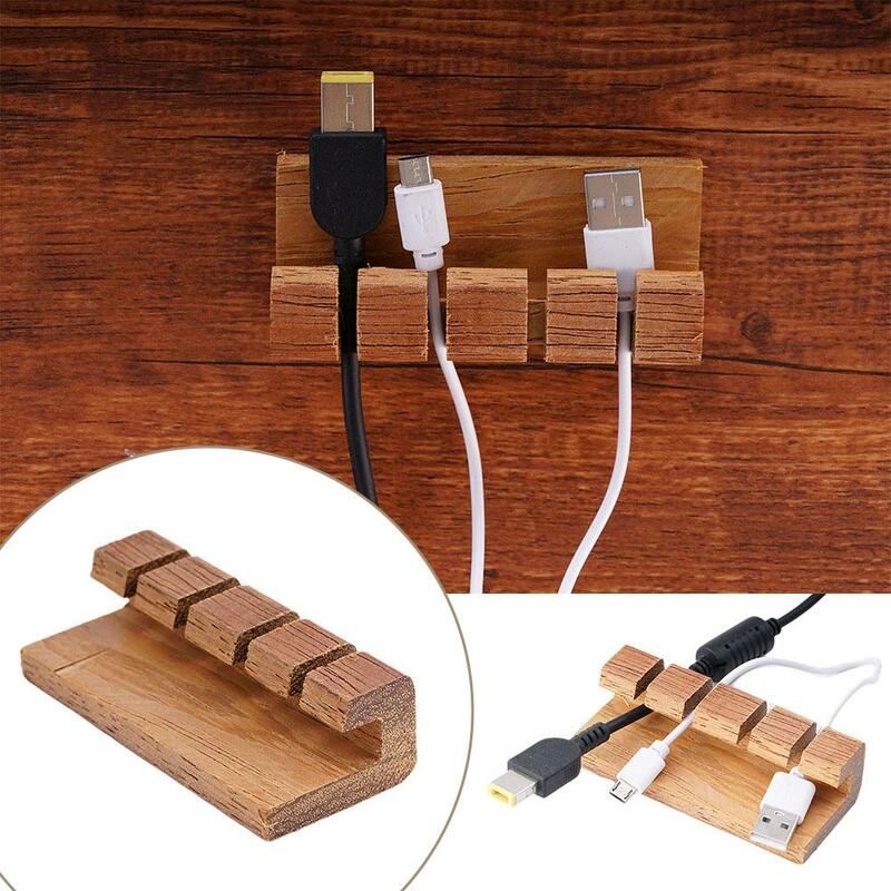 Penata Kabel Kayu Penggulung Kabel USB Penyangga Kabel Klip Manajemen Rapi Desktop untuk Pengatur Kabel Headphone Mouse Y0S8