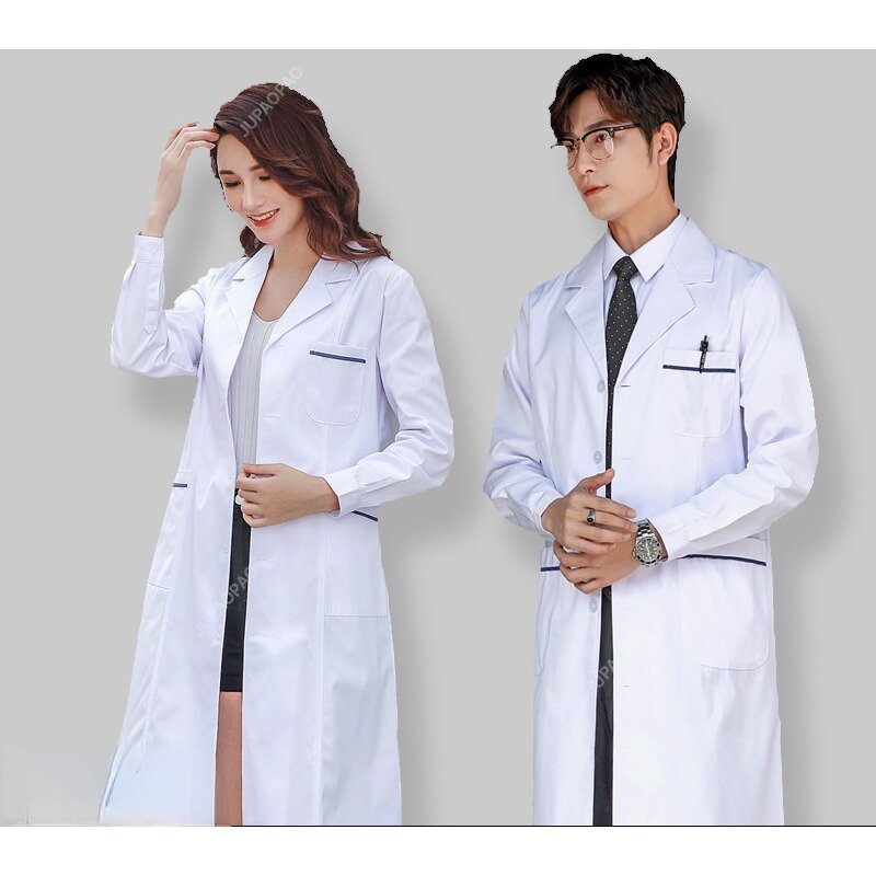 Biały płaszcz damski kombinezon lekarski z długimi rękawami, lekarz z krótkim rękawem, fartuch laboratoryjny kombinezon pielęgniarki z laboratorium chemii
