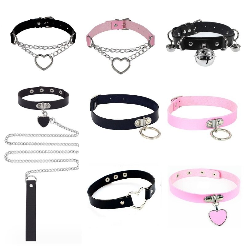 Funny Punk Gothic Leash And Collar Bdsm Leather Choker Necklace Slave Collar With A Leashes Rope Cosplay Accessories For Women