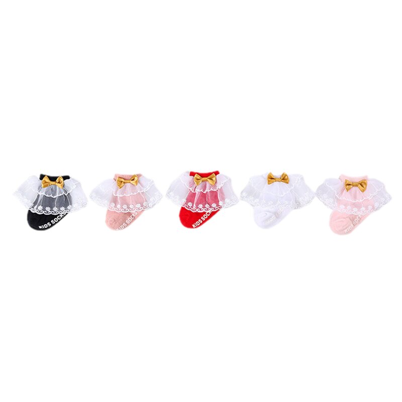 Calcetines cortos de encaje en capas con letras de lazo para niñas, Calzados antideslizantes, suaves, elásticos, transpirables, ligeros