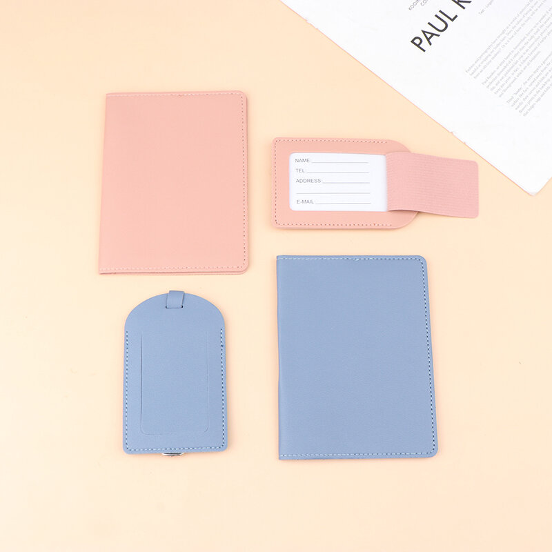 Klip paspor kulit PU tebal Multi warna, klip paspor kulit PU dengan label bagasi kartu kertas, Aksesori Perjalanan DIY