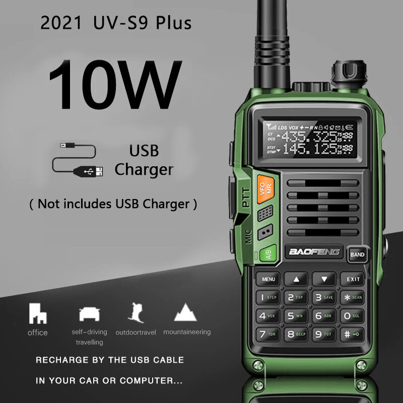 Baofeng 전문 워키 토키 UV-S9 플러스 50km USB 충전기 VHF UHF 듀얼 밴드 양방향 CB 햄 라디오 업그레이드 UV-5R