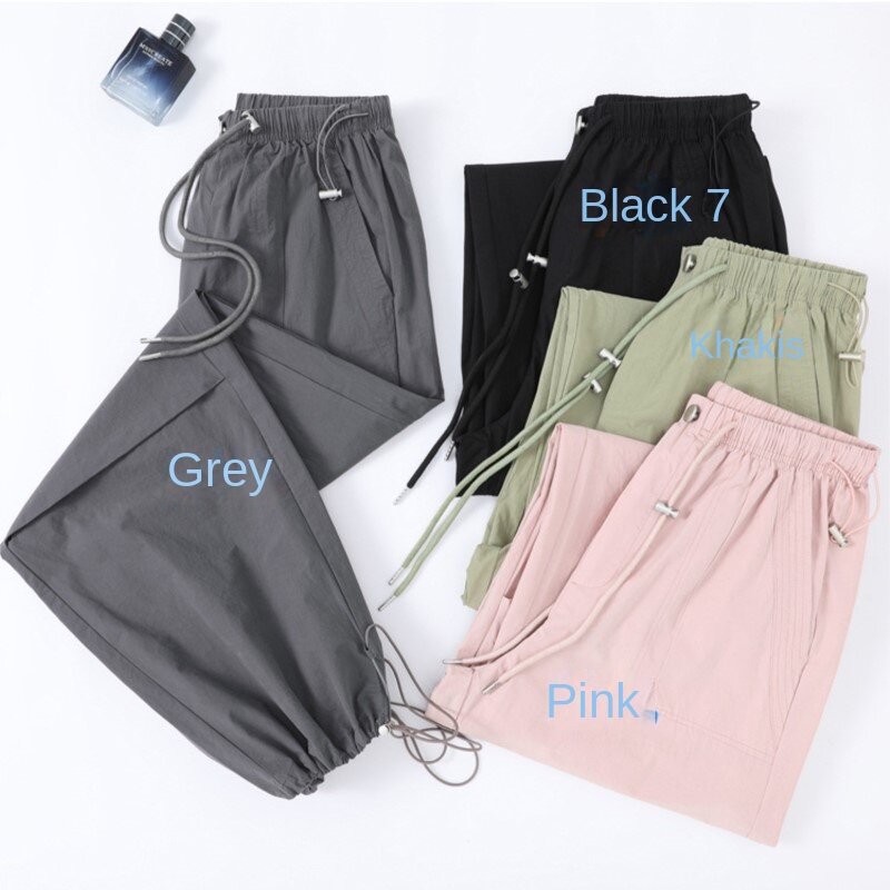 American Summer Ice Silk Quick-drying Fabric Overalls Sweet Cool Spice Style Be Used As Wide-leg Pants Straight Leg Sweatpants