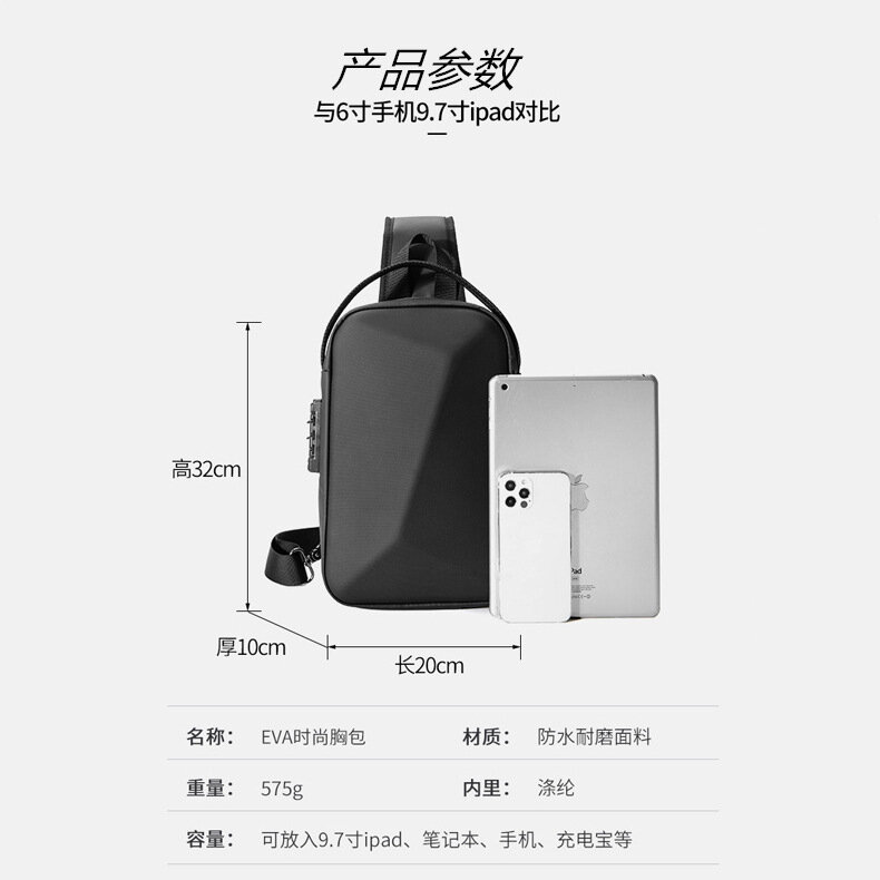 Tas bahu pria multifungsi, tas selempang dada pengisi daya USB perjalanan pendek kasual multifungsi anti-maling