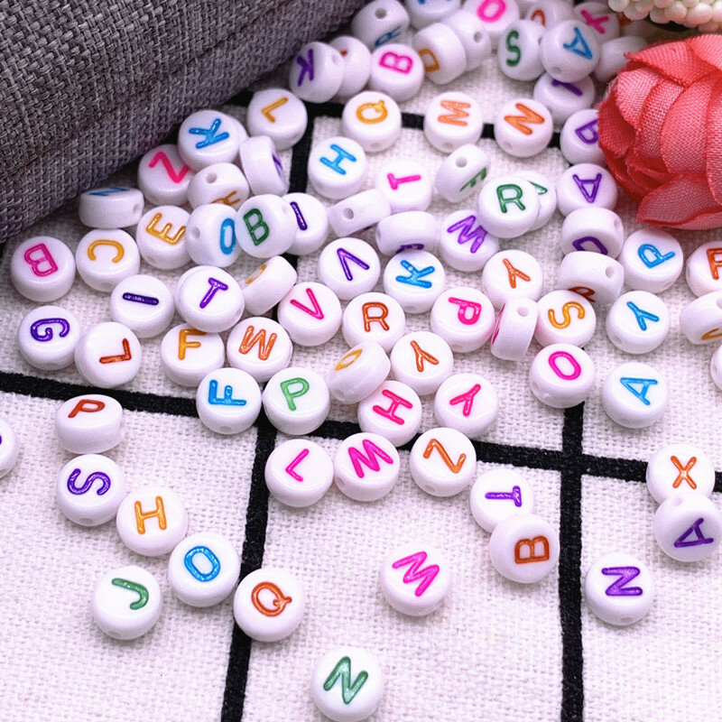 NEW 100pcs/lot 7x4mm A-Z Colourful Round Alphabet Letter Acrylic Loose Spacer Beads for Jewelry Making DIY Bracelet Accessories