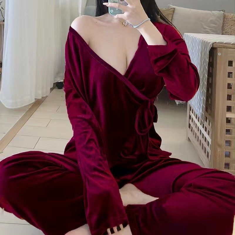 Pajamas woman  Spring and autumn and winter New style Canary velvet Sex appeal Caution machine Long sleeve loungewear two-piece