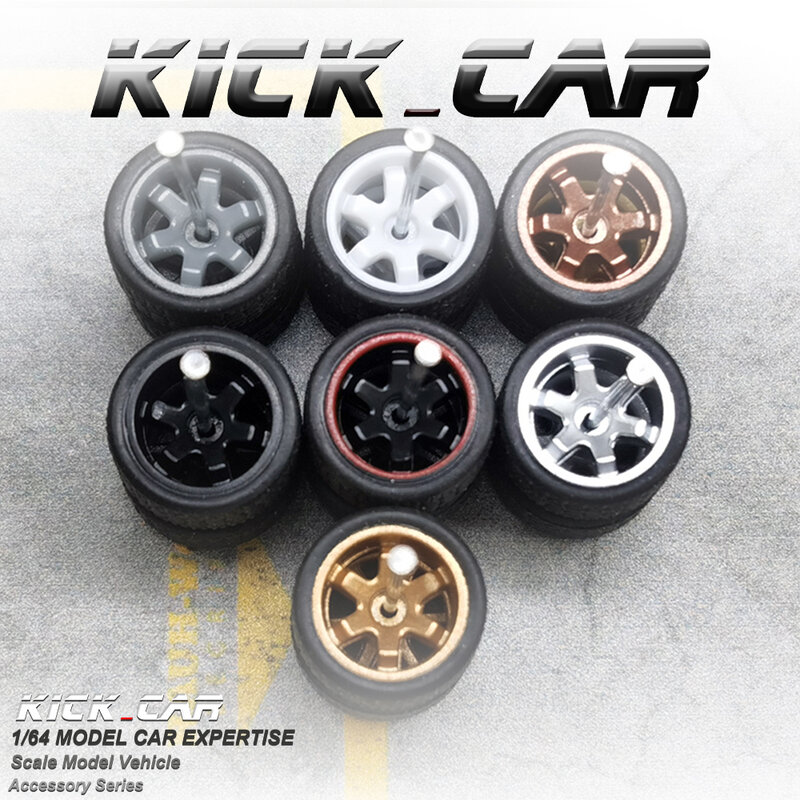 Kicarmod-diecastモデルの車、タイヤ付き1/64ホイール、趣味用のt37おもちゃホイール、熱風ホイールの改造部品、パックあたり5セット