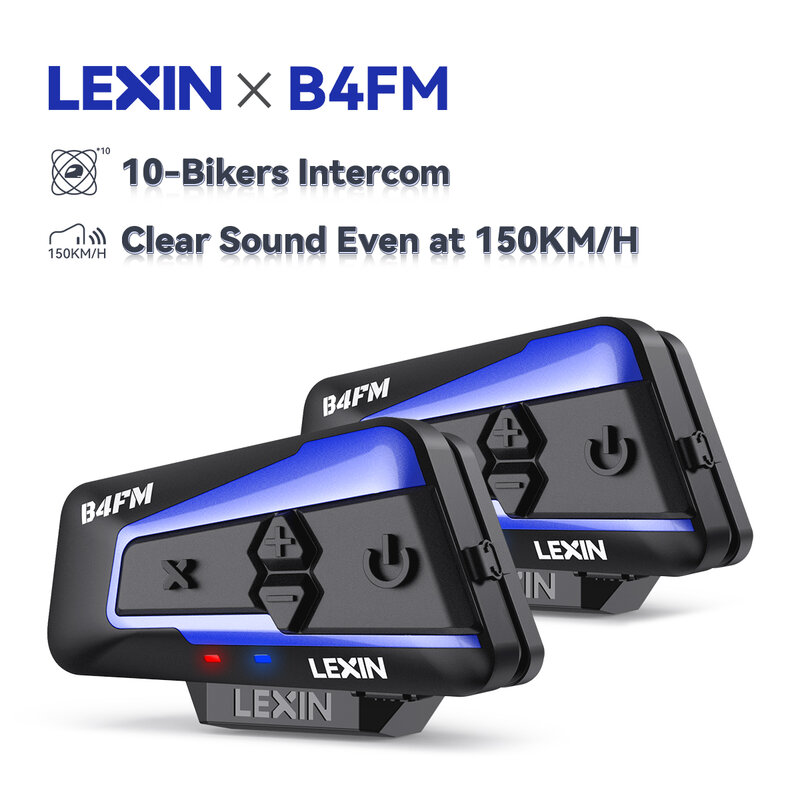Lexin B4FM-X Bluetooth Motorfiets Intercom Helm Headsets, Bt 5.0 Draadloze Communicatie Interphone Muziek Delen 10 Rijders