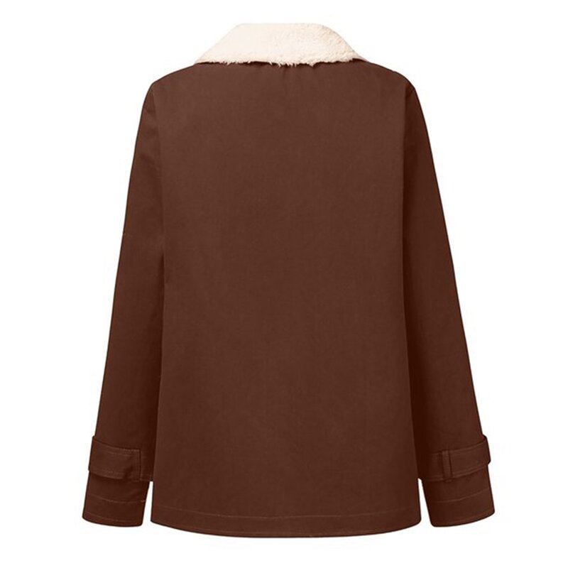 Jackets for Women Trench Coats Plus Size Winter Warm Composite Push Button Lapels Jacket Outwear Coat Brown XXL