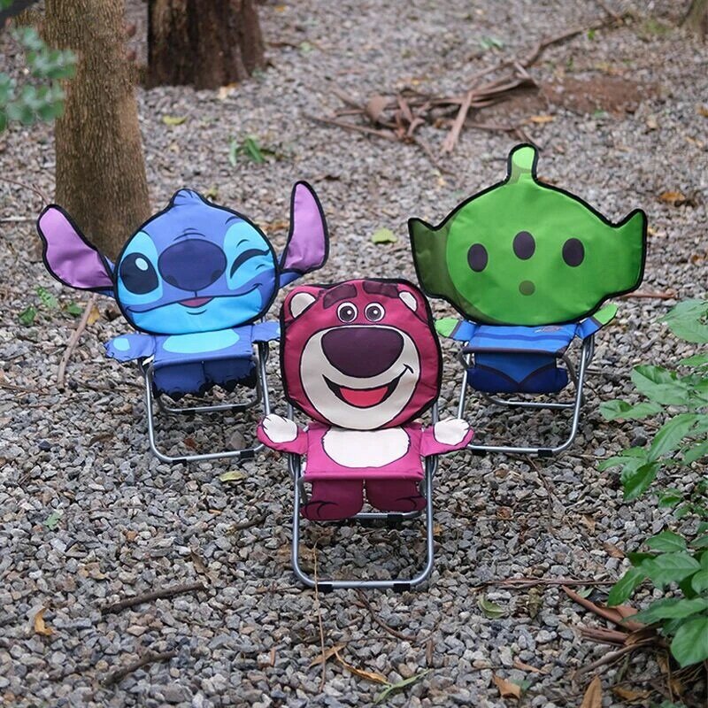 Sedia da Picnic Disney Stitch sedia pieghevole per adulti per bambini sedia da campeggio portatile multifunzionale per esterni Kawaii Alien Lotso